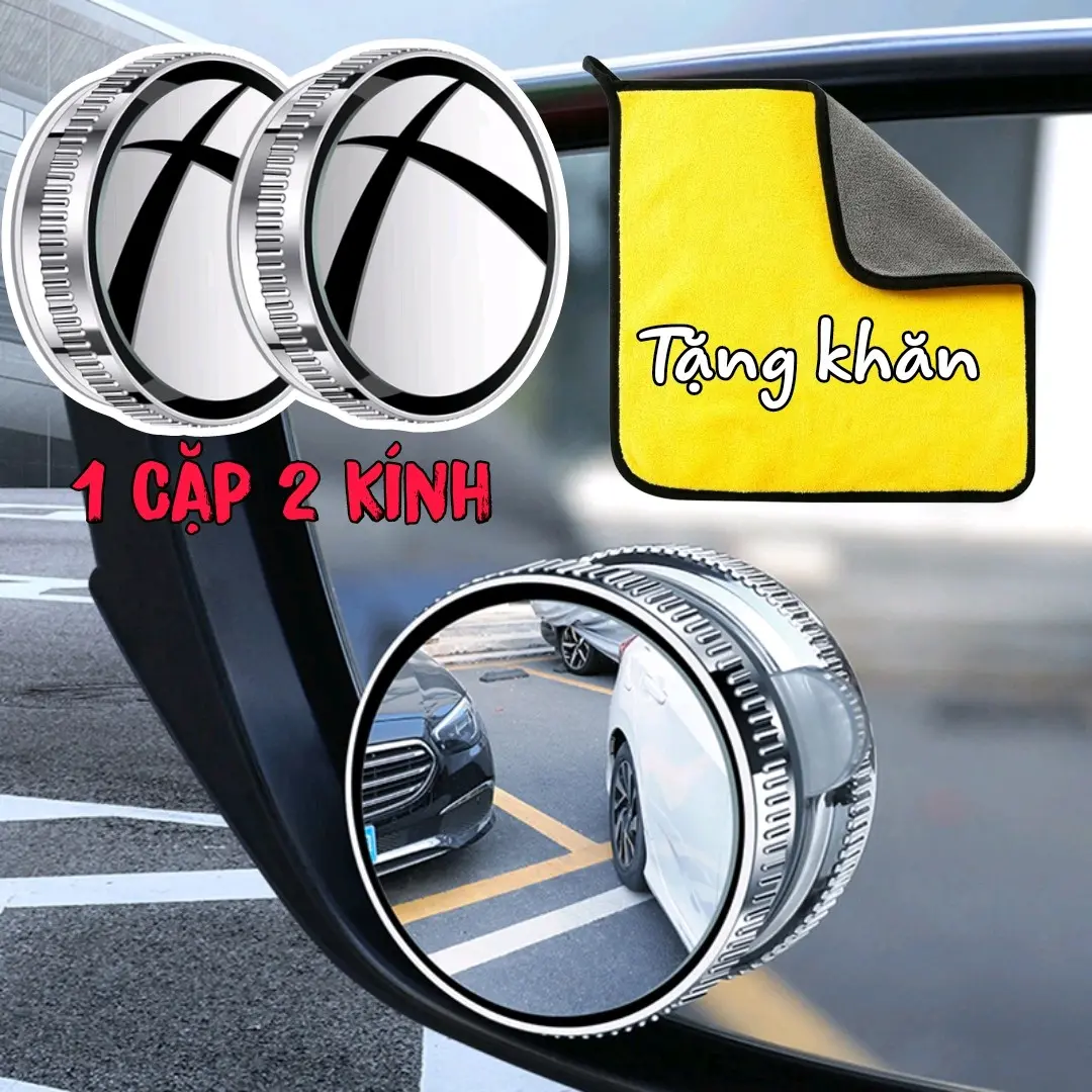 2 Gương cầu lồi xoay 360 mini, tăng góc nhìn quan sát hiệu quả, đế hút kính gắn gương hậu ô tô, xe hơi, nhỏ gọn,
