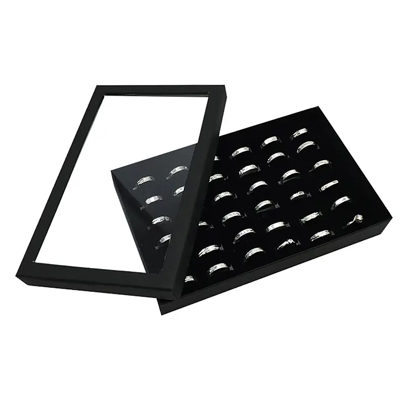 36-Slot Jewelry Ring Display Box Tray Organizer Earrings Trinket Show Case Velvet Organizer Storage Box Gift For Jewelleries