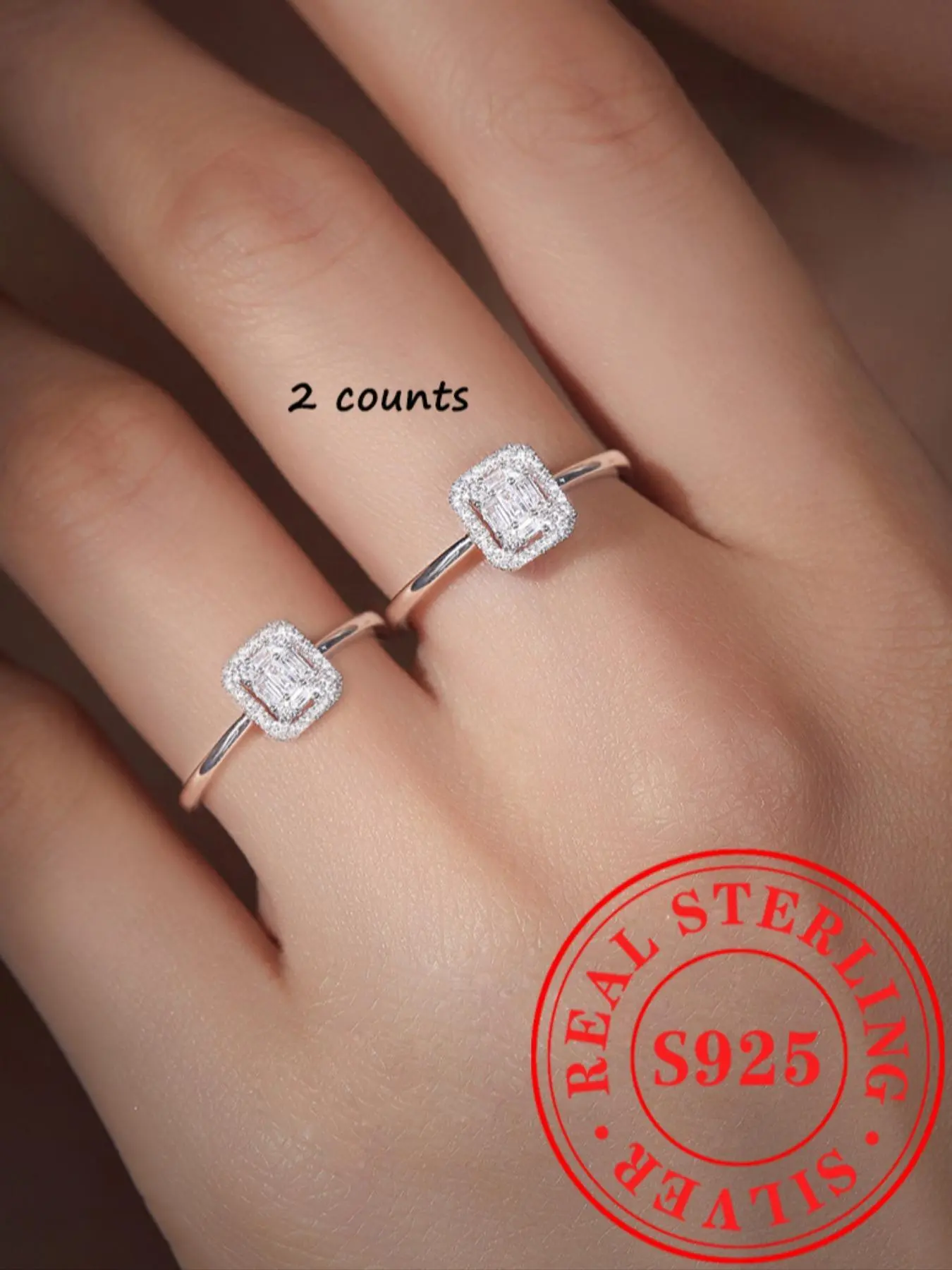 925 Sterling Silver Fashion Square Shaped Artificial Zircon Inlaid Ring, Fashion Jewelry for Party, Daily Clothing Decor, Trendy All-match & Exquisite Jewelry for Gift