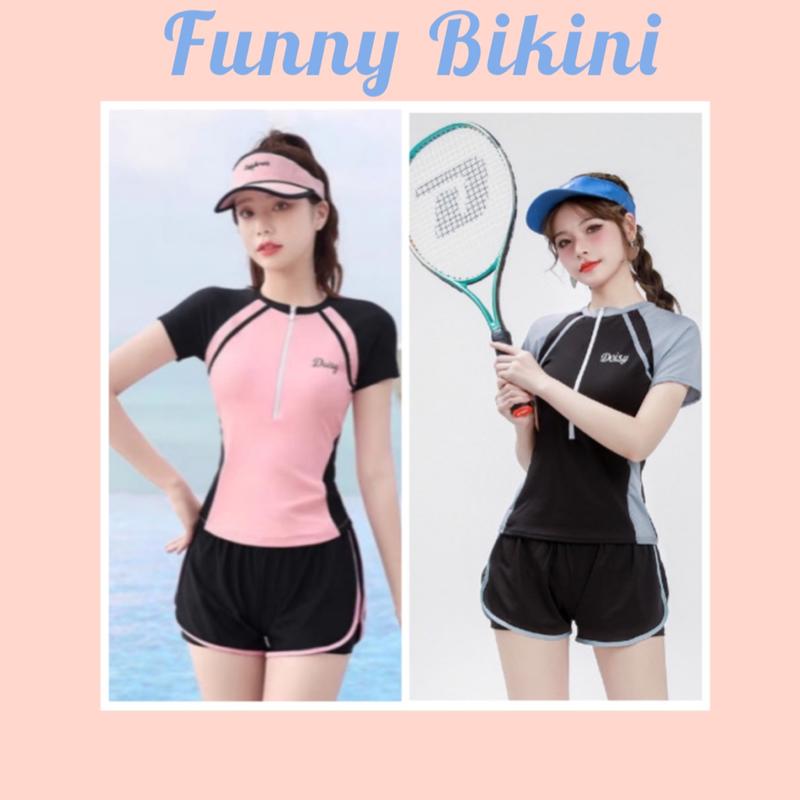 [Size M,L,XL] Bikini, Đồ Tập Gym, Thể Thao, Tennis, Đồ bơi nữ kín đáo tay ngắn quần đùi, đồ bơi học sinh kín đáo DAISY FUNNY BIKINI MS-09 Sport SET ĐỒ NỮ
