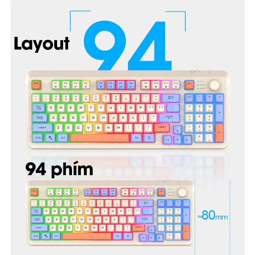 [ Giá sỉ ] Bàn phím giả cơ Gaming Xunfox K82 Có núm xoay - Led Rainbow - Keycap BPT - Phím cực êm không có tiếng | BigBuy360 - bigbuy360.vn