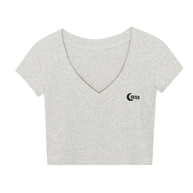 Áo Thun Croptop Mùa hè ngắn tay thêu chữ, cổ chữ V, hợp xu hướng, Phong Cách gợi cảm, Hàng Mới Về 2024 Nữ Women 2