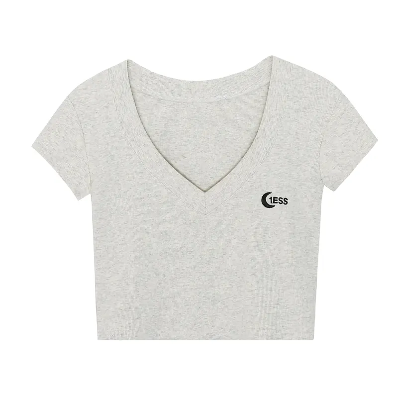 Hàng Mới Về 2024 Áo Thun Croptop Mùa hè ngắn tay thêu chữ, cổ chữ V, hợp xu hướng, Phong Cách gợi cảm Nữ Women 7