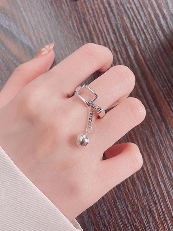 S925 Sterling Silver Creative Hollow Geometric Splicing Tassel Ball Chain Ring, Fashion Jewelry Accessories for Women, Trendy All-match & Exquisite Jewelry for Birthday Gift 2