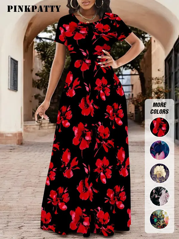 Women's All Over Print Dress, Elegant Casual Short Sleeve Dress for Summer, Ladies Clothes for Daily Wear 1