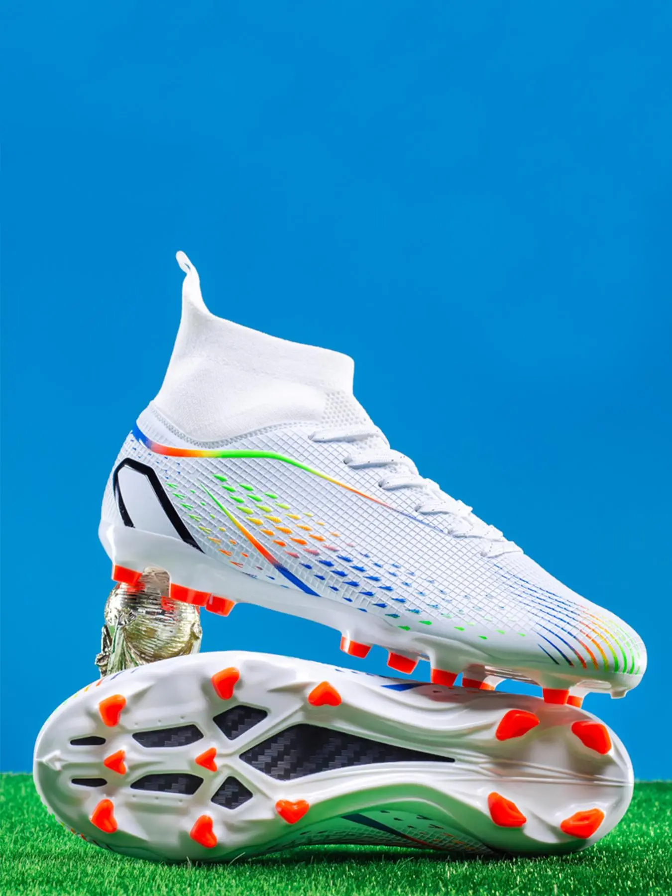 Men's High Top Football Shoes, Lace Up Soccer Shoes, Football Cleats, Training Shoes for Competition and Training