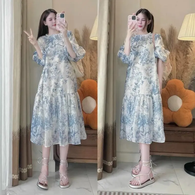 Đầm Bầu Mùa Hè Váy Dự Tiệc Đi Chơi -Váy Bầu Voan Dáng Dài Cao Cấp Sang Chảnh Phong Cách Tiểu Thư Vintage Nữ Women Dress 7