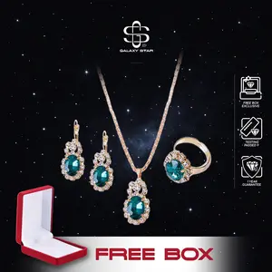 ((FREE BOX)) Set Aksesoris Cewe -  Kalung Anting Cincin Motif Oval Emerald Purple Korean Style Aksesoris Cewek Fancy Look Daily Wear Collection AAKB0020