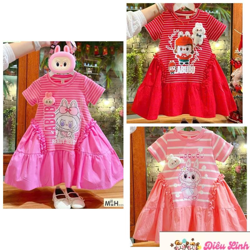 Váy cotton mềm mìn tag gấu bông labubu xịn xò đính nổi DL52 Size 8-36kg - Diệu Linh shop kids