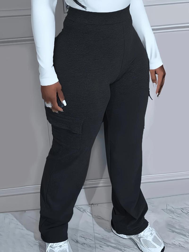 Product Introduction of Women's Minimalist Comfy High Waist Pocket Pants, Casual Solid High Rise Trousers for Daily Wear, Women's Bottoms for Fall & Winter 6