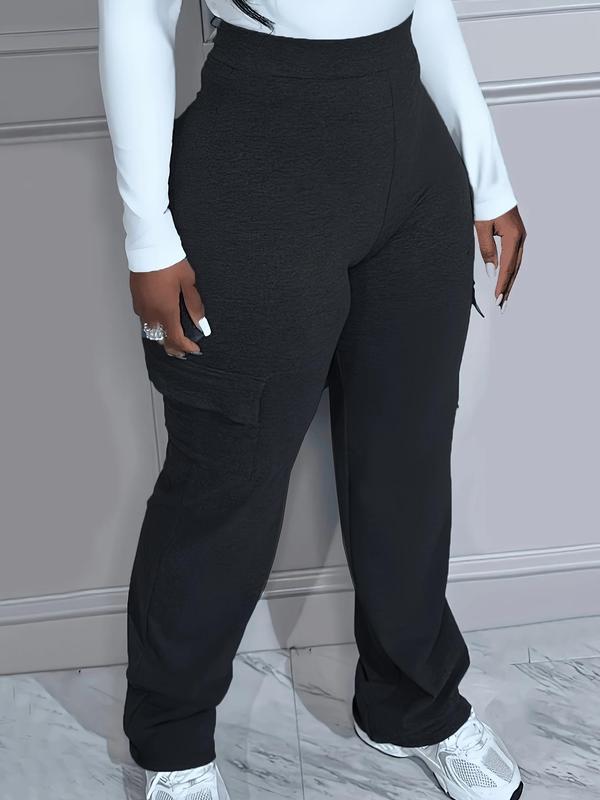 Women's Minimalist Comfy High Waist Pocket Pants, Casual Solid High Rise Trousers for Daily Wear, Women's Bottoms for Fall & Winter 0