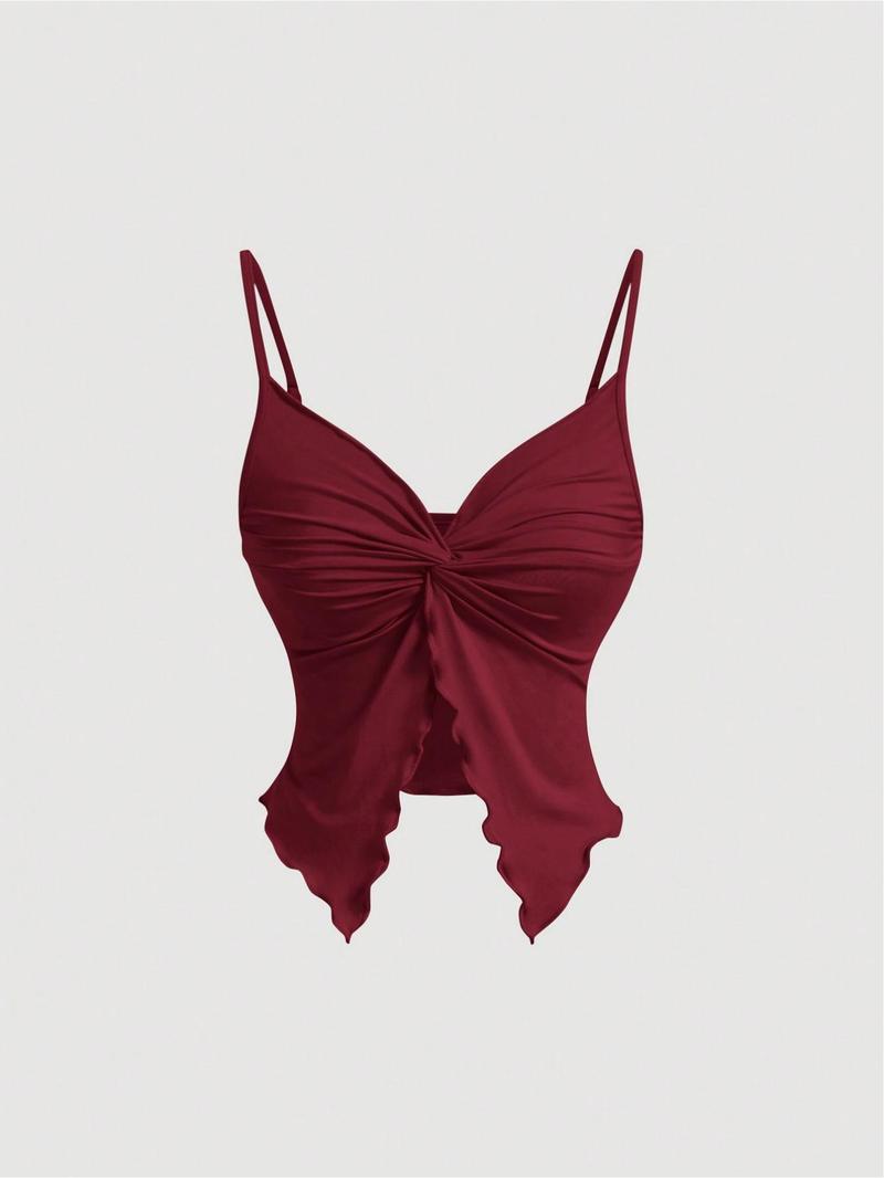 Product Introduction of Women's Solid Butterfly Sleeve Tie Shoulder Cami Top, Casual Adjustable Spaghetti Strap Top for Summer, Ladies Clothes for Daily Wear 3