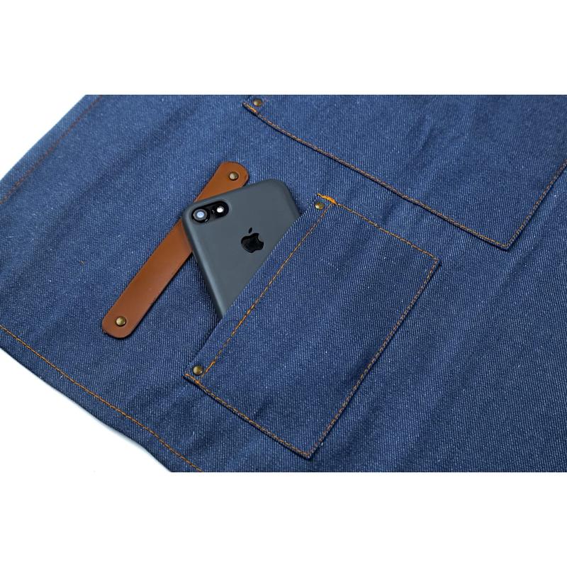 Celemek Apron Barbershop Barista New Half Denim Custom Original Handmade Unisex Biru Sintetis Biru Sintetis 1
