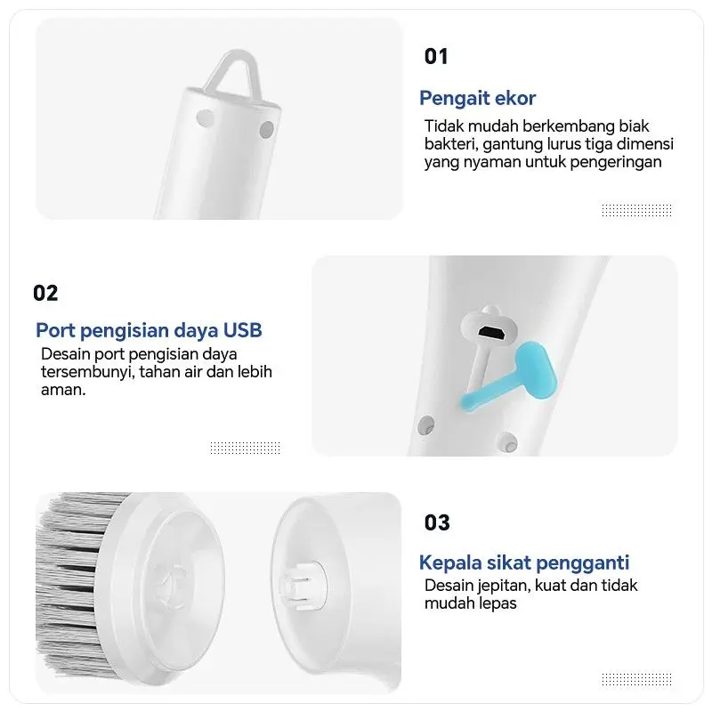 Sikat Pembersih Listrik Tanpa Kabel Genggam 5-in-1 Sikat Pembersih Tahan Air Sepenuhnya Otomatis untuk Penggunaan di Rumah 8