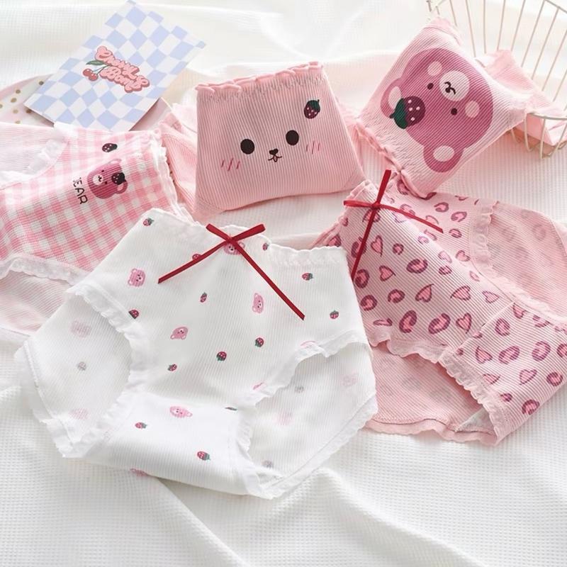Combo 10 ( hoặc 5) Quần Lót Nữ Cotton Chất Đẹp Hoạ Tiết Gấu Dâu Hồng Dễ Thương Kháng Khuẩn Women