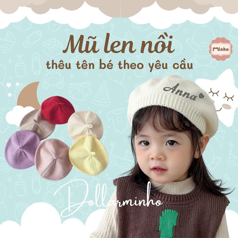 Mũ len nồi THÊU TÊN siêu đáng yêu cho bé 6 tháng đến 3 tuổi  vào mùa thu đông, nón len thêu tên
