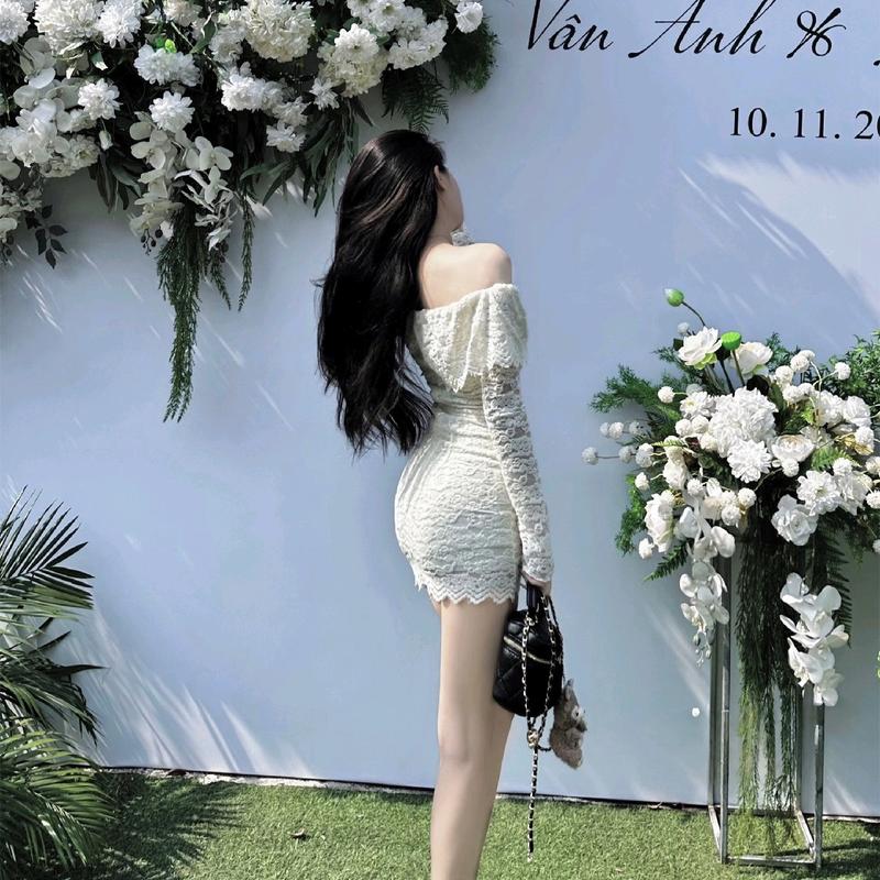 (kèm tag chà nồi) Váy Ren trễ Vai Siêu Xinh.Hàng Thiết Kế  Nữ Women Dress đỏ hồng váy dự tiệc vaytet Nhung Kim Tuyến Voan vaydodonnoel 🎄  đỏ và hồng 3