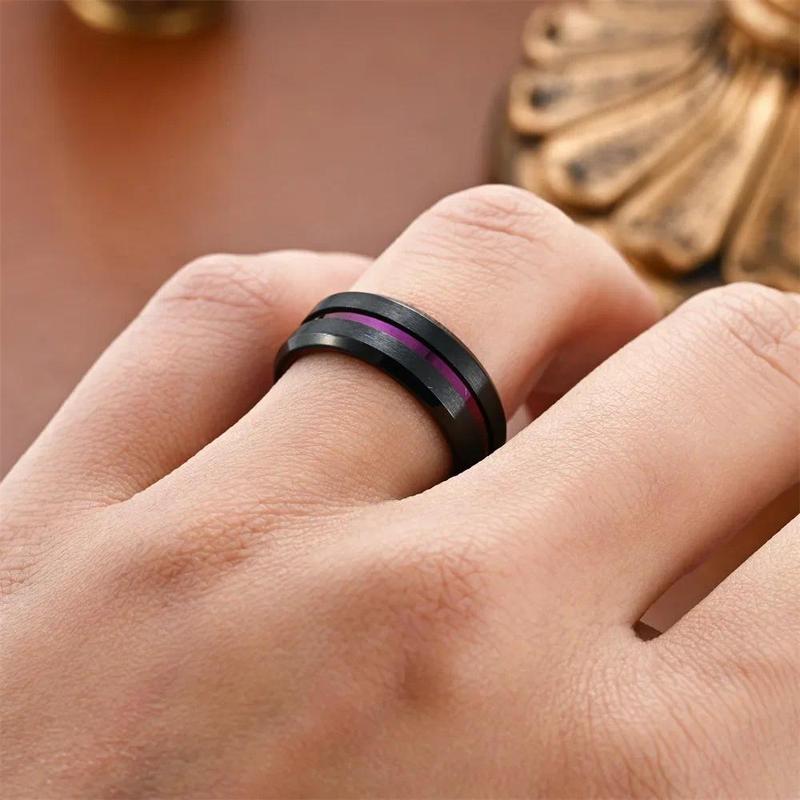 Product Introduction of New Fashion 8mm Stainless Steel Rings for Men Women Black Purple Groove Men Promise Rings 반지 Wedding Party Jewelry Кольца 15