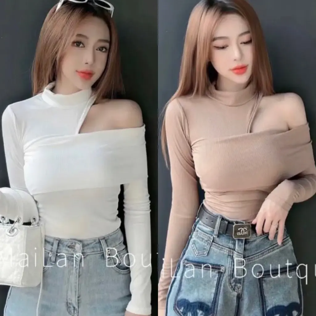 Áo lệch vai tay dài khoét vai siêu hot nhiều màu 51