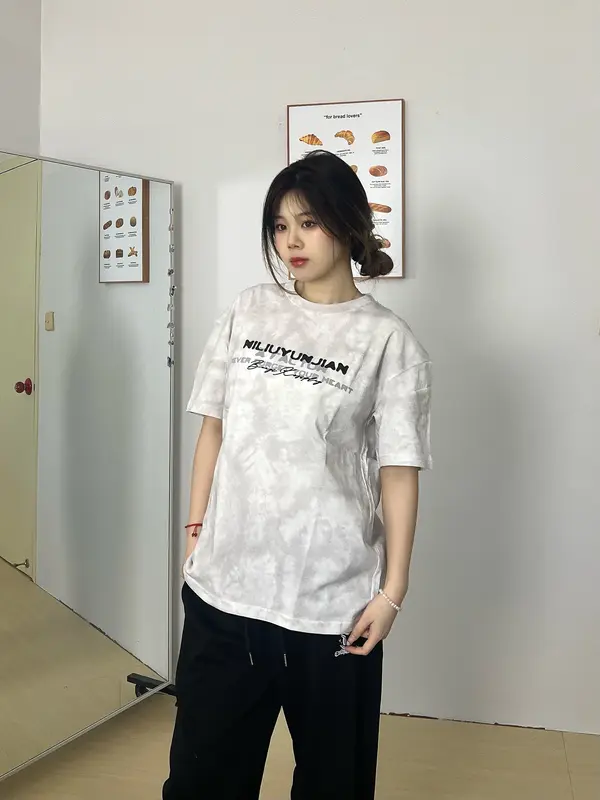 Áo thun loang Nam Nữ unisex cổ tròn logo in nhiệt - MayLinhShop -  Chất cotton co giãn 2 chiều 4