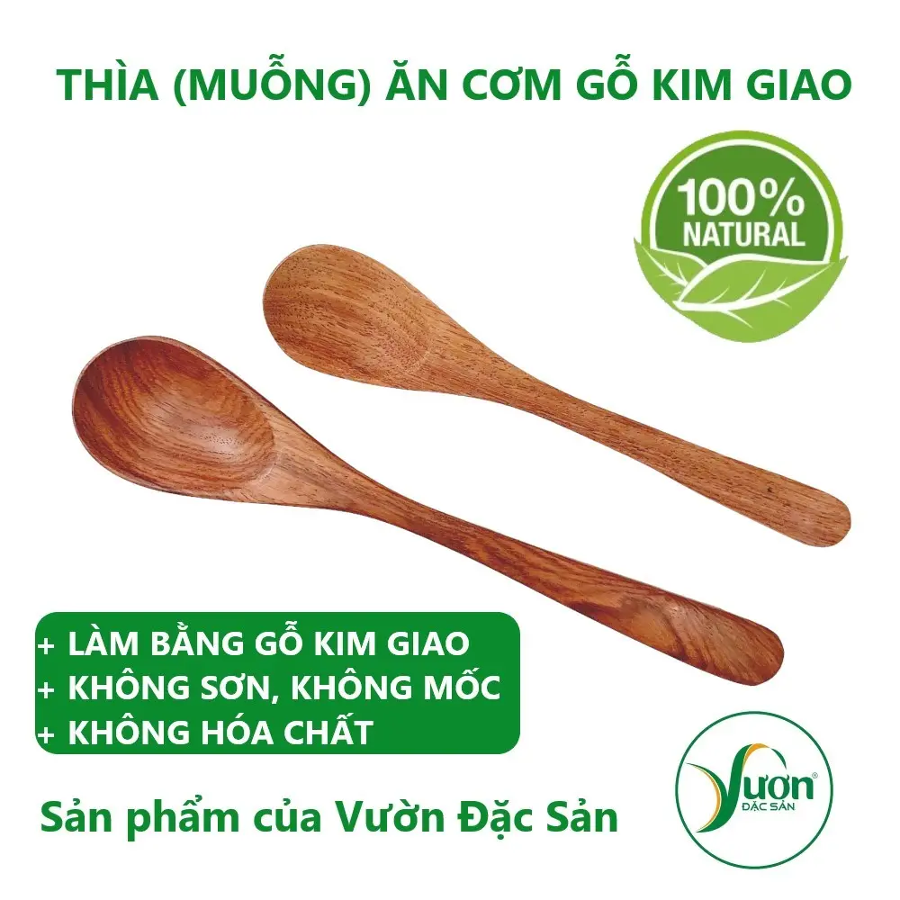 Thìa gỗ KIM GIAO muỗng ăn cơm gỗ cao cấp 100% tự nhiên (Tùy chọn thìa ăn trẻ em hoặc người lớn) - Vườn Đặc Sản