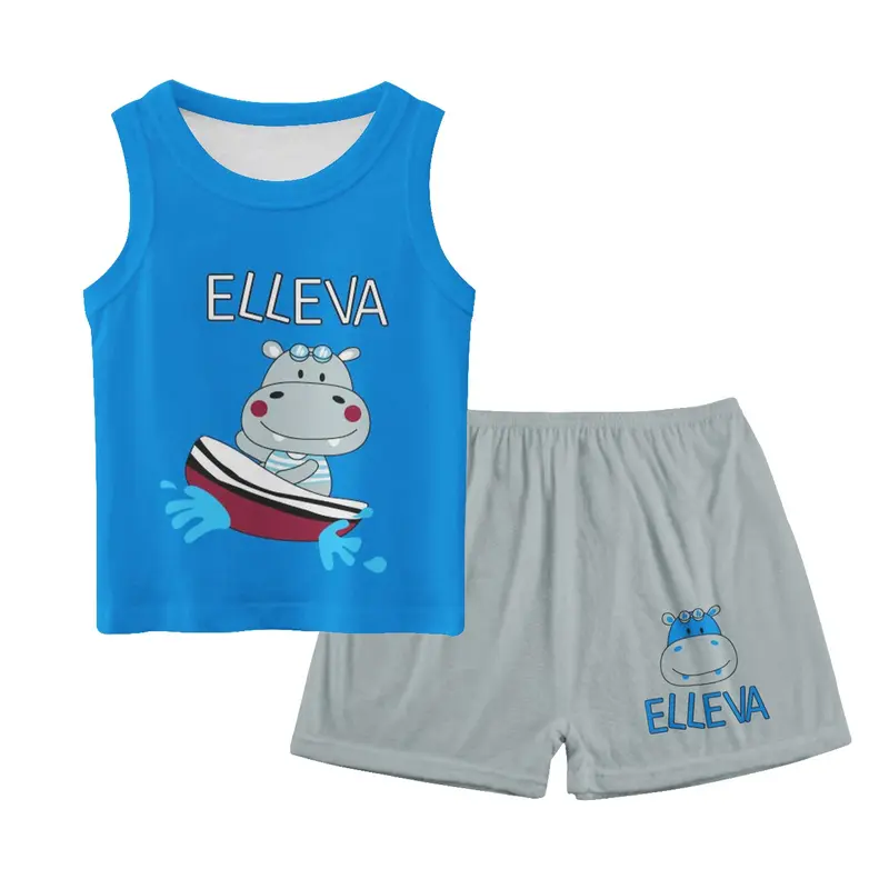 AKS Setelan Singlet Anak Laki laki dan Perempuan Set Tanpa Lengan Bayi Cewek dan Cowok Unisex Import usia 0 4 tahun Kualitas Premium Motif Karakter Lucu Baju Harian Kutung Lekbong 7057 Blue Katun 2