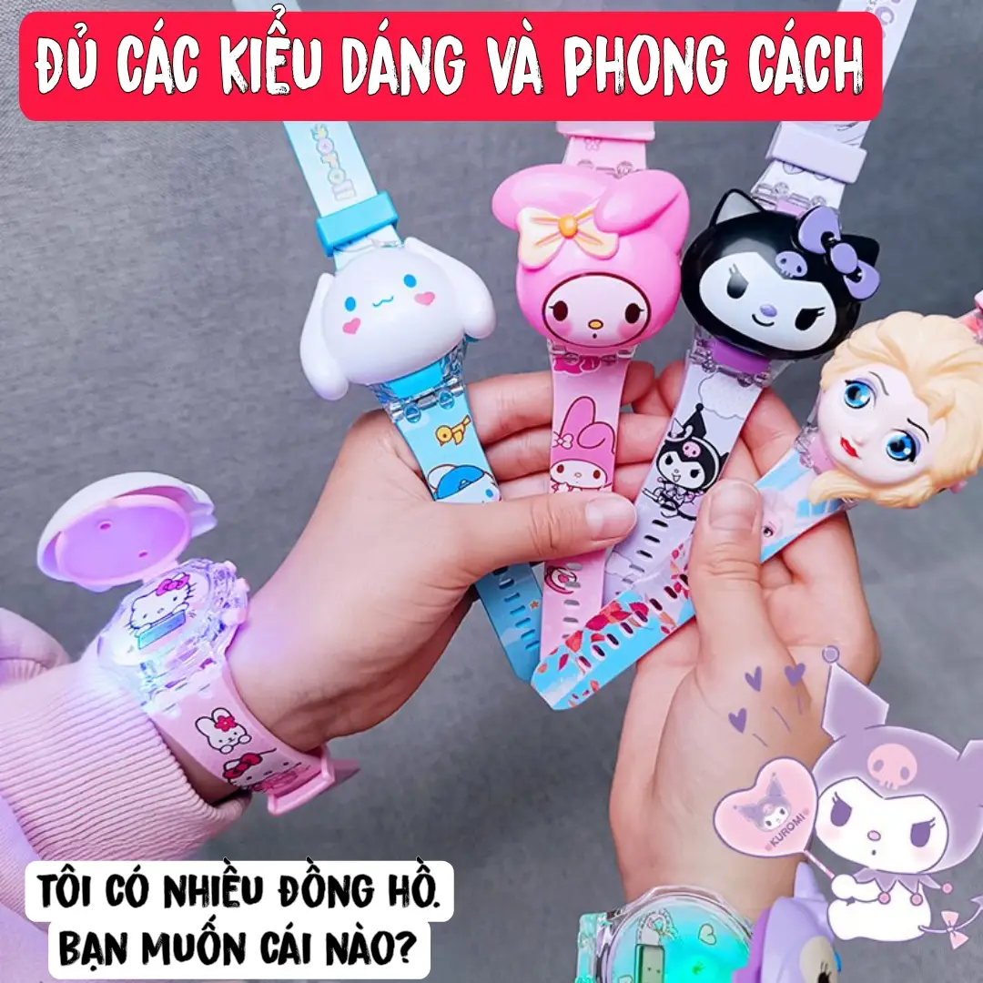Đồng Hồ Điện Tử Trẻ Em Kurumi, Cinnamoroll, Melody, Labubu Siêu Dễ Thương