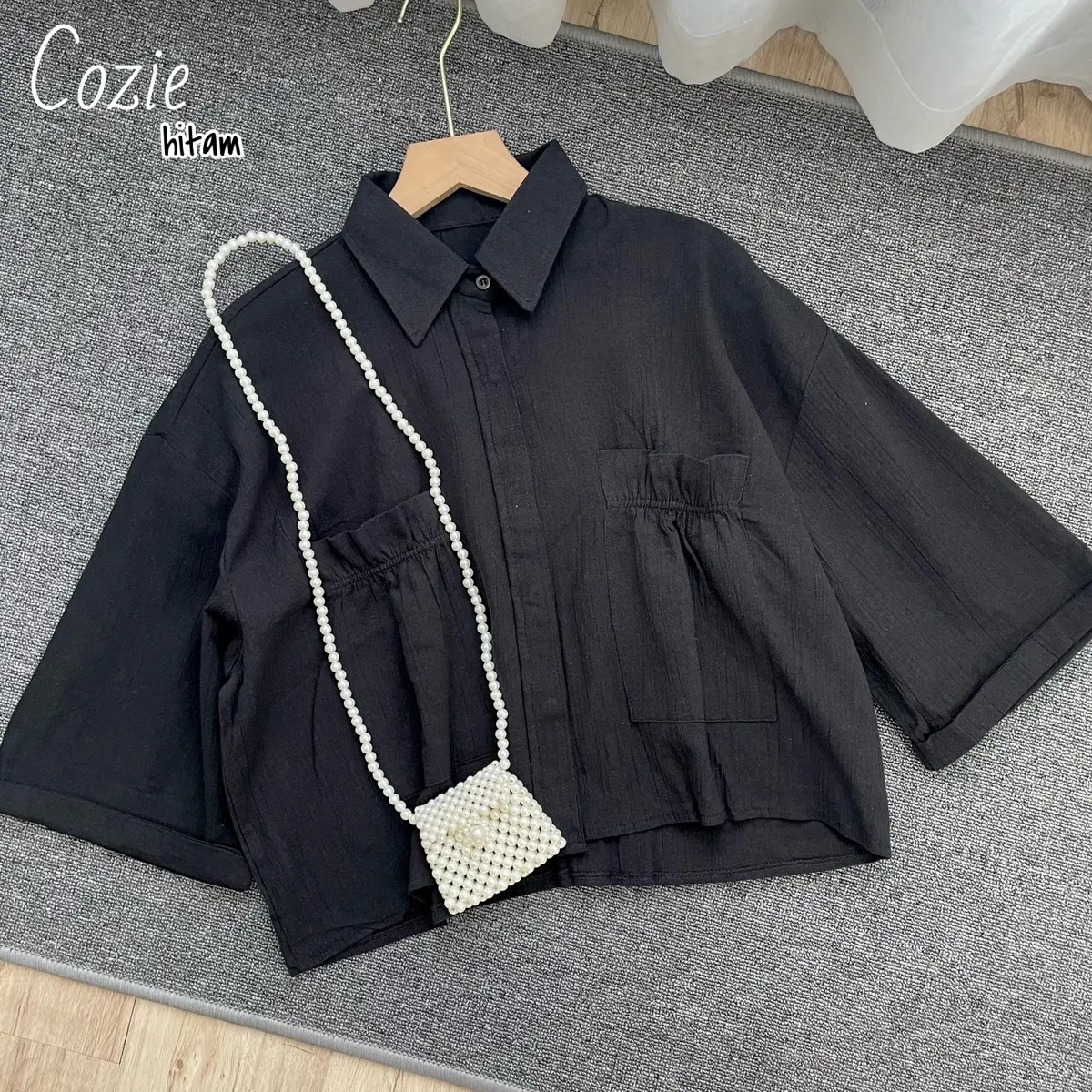 COZIE TOP KEMEJA LINEN OVERSIZED CROP KEMEJA CROP OVERSIZED