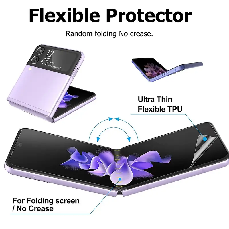 Bảo Vệ Màn Hình Bao Phủ Toàn Bộ Mềm, Dành Cho Samsung Galaxy Z Flip 5 Và Z Flip3, Phim Hydrogel Trước Và Sau Linh Hoạt, Tương Thích Với Samsung Z Flip2 Và Z Flip1, 6 Trong 1 Phone Phụ Kiện Phone Phụ Kiện 5