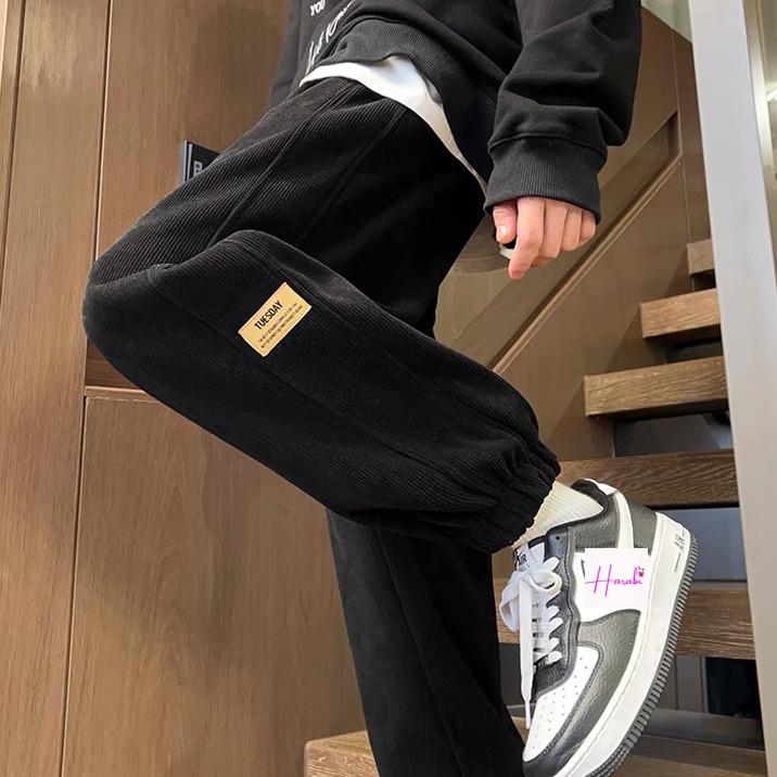 Quần Nhung Tăm Ống Rộng Nam Nữ TUESDAY Unisex - Quần Dài Cạp Chun Eo Vải Co Dãn Dày Dặn Ullzang NT2 Menswear Màu Đen