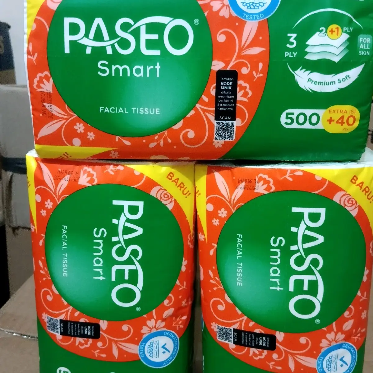 Tissue facial Paseo 500+40 sheets 3 ply (3 pcs) Tisu