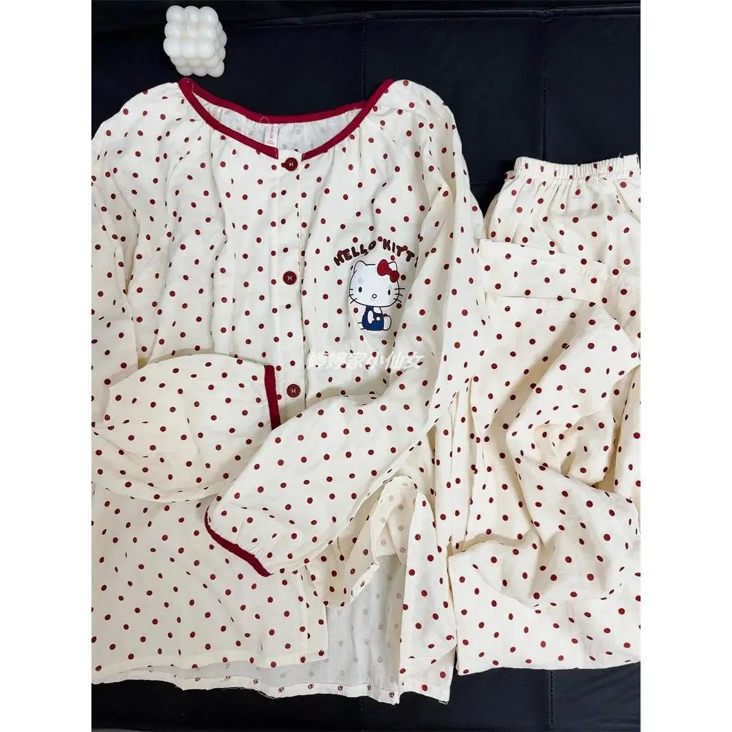Bộ Đồ Ngủ Chấm Bi Dễ Thương, Dành Cho Nữ, INS, HelloKitty