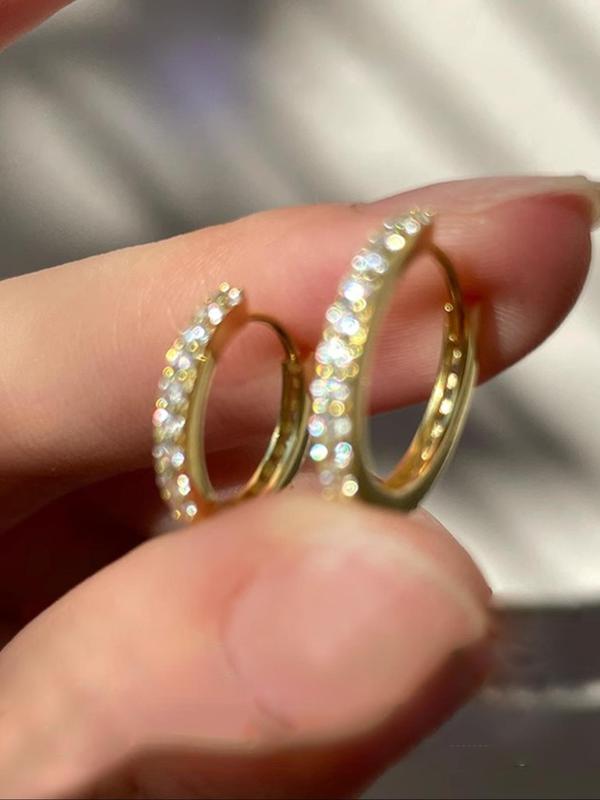 Simple Rhinestone Decorated Hoop Earrings, Fashionable Earrings for Women & Girls, Trendy All-match & Exquisite Jewelry for Birthday Gift 3