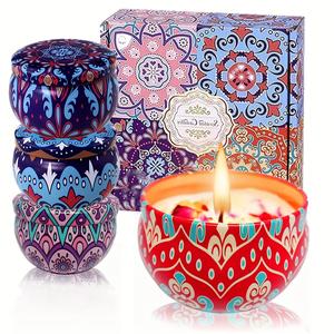 Floral Pattern Candle, 4 Counts/box Long Lasting Scented Candle with Box, Home Fragrance for Birthday, Thanksgiving, Mother's Day, Decor