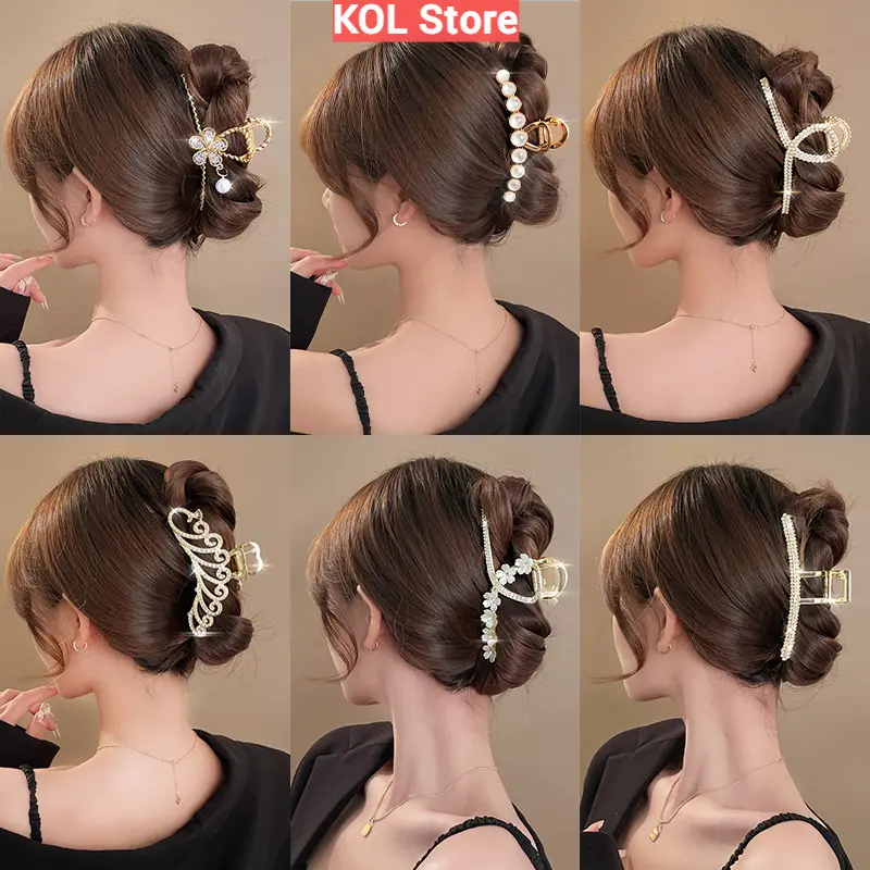Kẹp tóc cá mập hợp kim cao cấp Phụ kiện tóc càng cua đính đá và ngọc sang chảnh