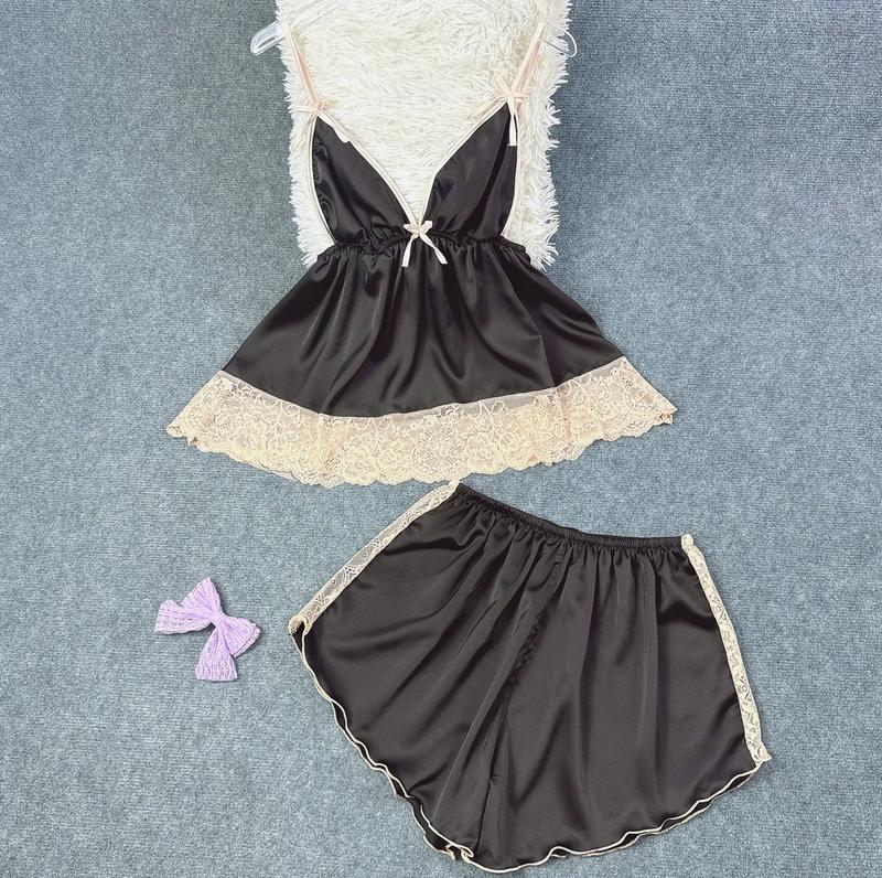 Product Introduction of (60Kg - 90Kg) Bộ Đồ Ngủ Lụa Satin Có Mút Rời Phối Viền Ren Dễ Thương Gợi Cảm Mặc Ngủ, Chất Lụa Mịn Mát Ít Nhăn 7