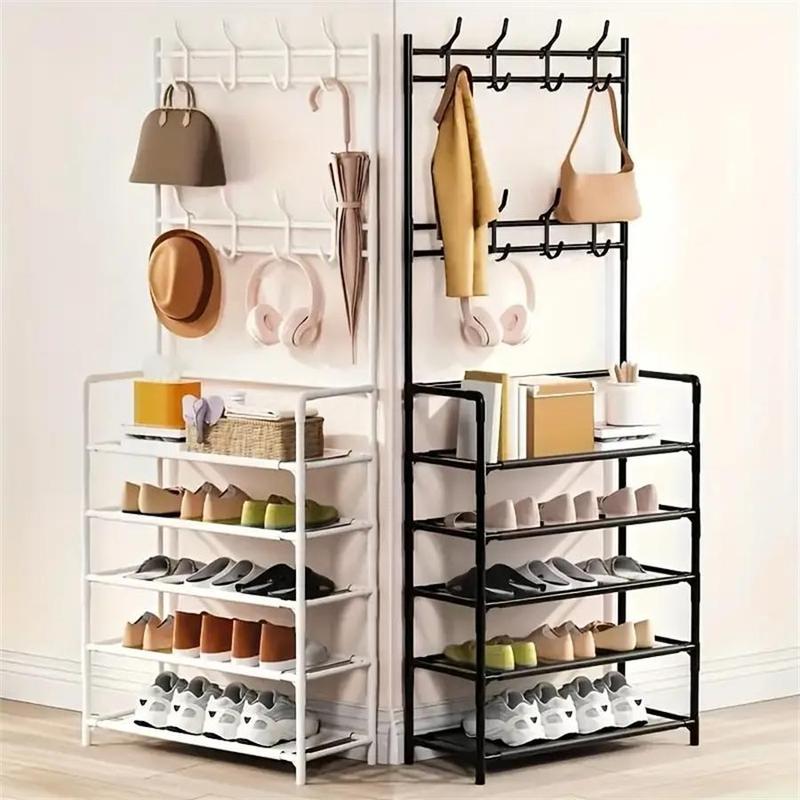Shoe Rack with 8 Hooks, 1 Count 4/5 Layers Storage Rack, Multifunctional Storage Organizer for Living Room, Bedroom and Home Office 6