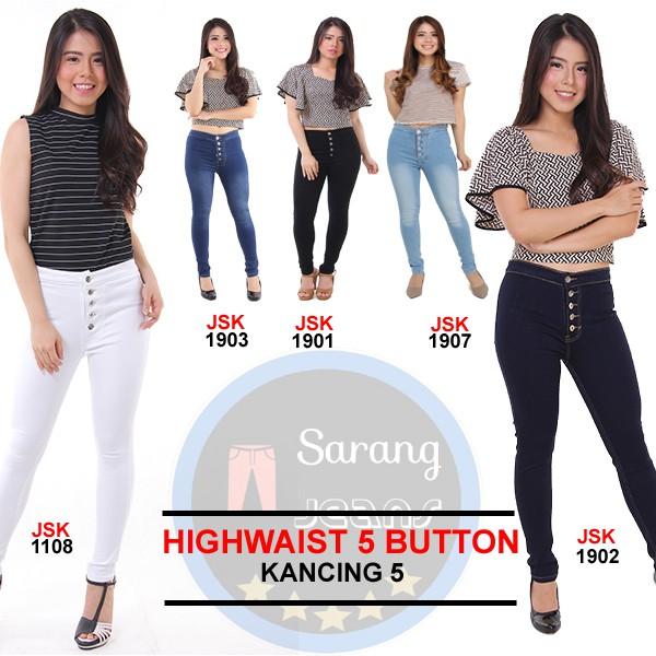CELANA WANITA BOYFRIEND JEANS KANCING 5 / CELANA JEANS WANITA / HW Kancing 5 ysf.jeans Nyaman Soft Stretch Panjang Navy Variasi 6