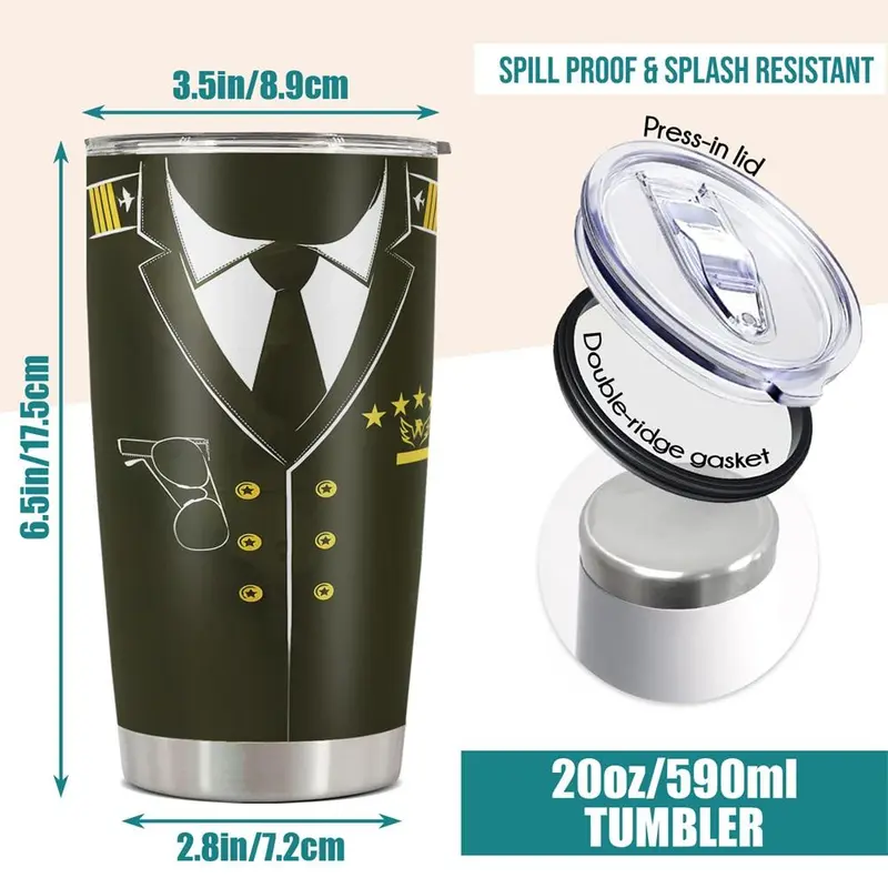 20oz Tumbler, 1 Count Pilot Pattern Insulated Tumbler, Stainless Steel Water Bottle, Drinking Cup for Home Office School Outdoor Camping, Drinkware 1
