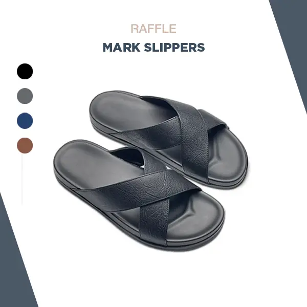 Dép Nam Raffle Mark Slippers - Đen Vân Nhăn Da Bò Đế Đúc Cao Su Chống Hăm Chân