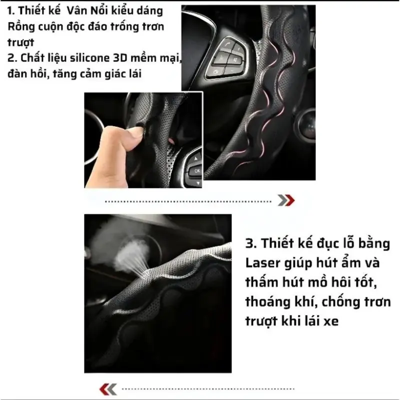 Bọc Vô Lăng Ô Tô, Xe Hơi, Xe Tải Chất Liệu Da Phối Cacbon May Hình Vân Rồng Giúp Ôm Tay 1