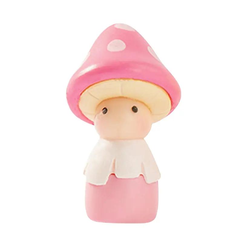 Cute Pink Mushroom Doll Figures Decor Mini Fairy Garden Animal Statue Miniature Garden Moss Micro Landscape Ornaments Resin Craft