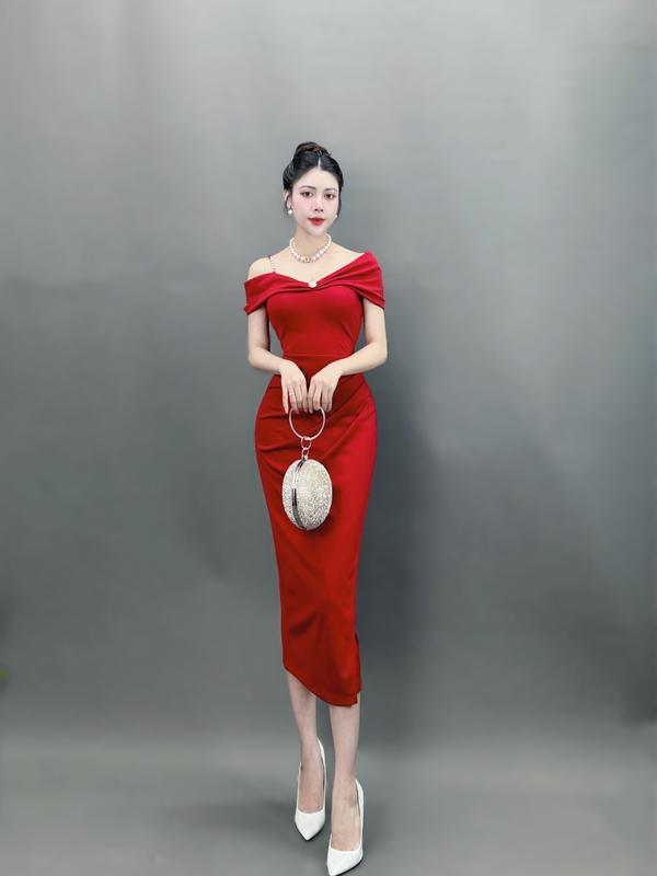 Váy Thiết Kế VQLADY H9 dành cho nữ  Đầm thiết kế  trễ vai chất Thun (Tặng kèm tag đá nhỏ cài váy) phù hợp đi chơi và đi dự tiệc Dress Women Sen Hồng Nhung Voi aline  dress chỉ giặt tay đỏ hồng váy xinh  đỏ và hồng