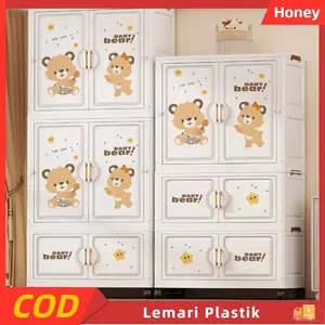 Kartun Lemari Lipat - Lemari Plastik Pakaian Anak 78CM, Plastic Storage Cabinet, Lemari Baju Bayi, Laci Plastik, Karakter Kartun & Mudah Dipasang