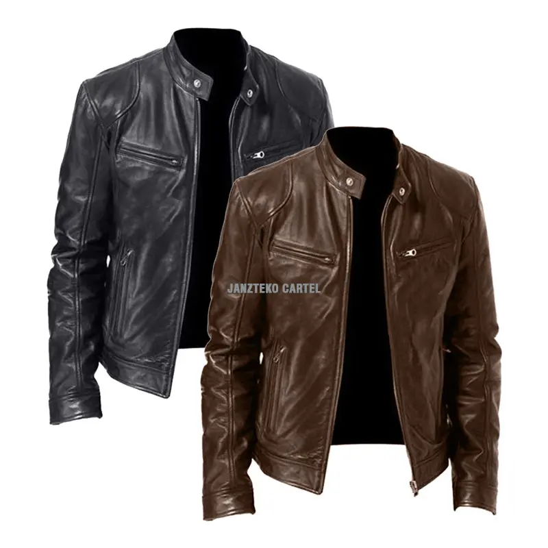 JNK x HUGO - Jaket Pria Bahan Kulit Sintetis Viena PU Synthetic Leather Motor Touring Tebal Racing Vintage Yamaha Honda Suzuki Team Kerja Kantor Jalanan 1