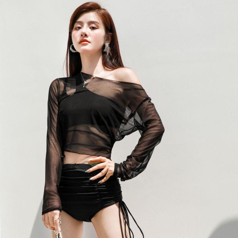 Áo Tắm, Bộ Ba Mảnh Bikini Xẻ Tà Nữ, Thời Trang Hàn Quốc, Áo Cánh Dài Tay Gợi Cảm, Bộ Đồ Bơi, Hàng Mới Về Năm 2025 1
