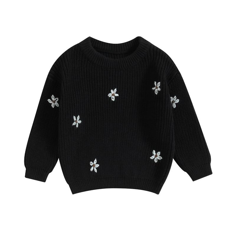 Baby Girl Sweater, Long Sleeve Crew Neck Flower Warm Knit Pullover 0