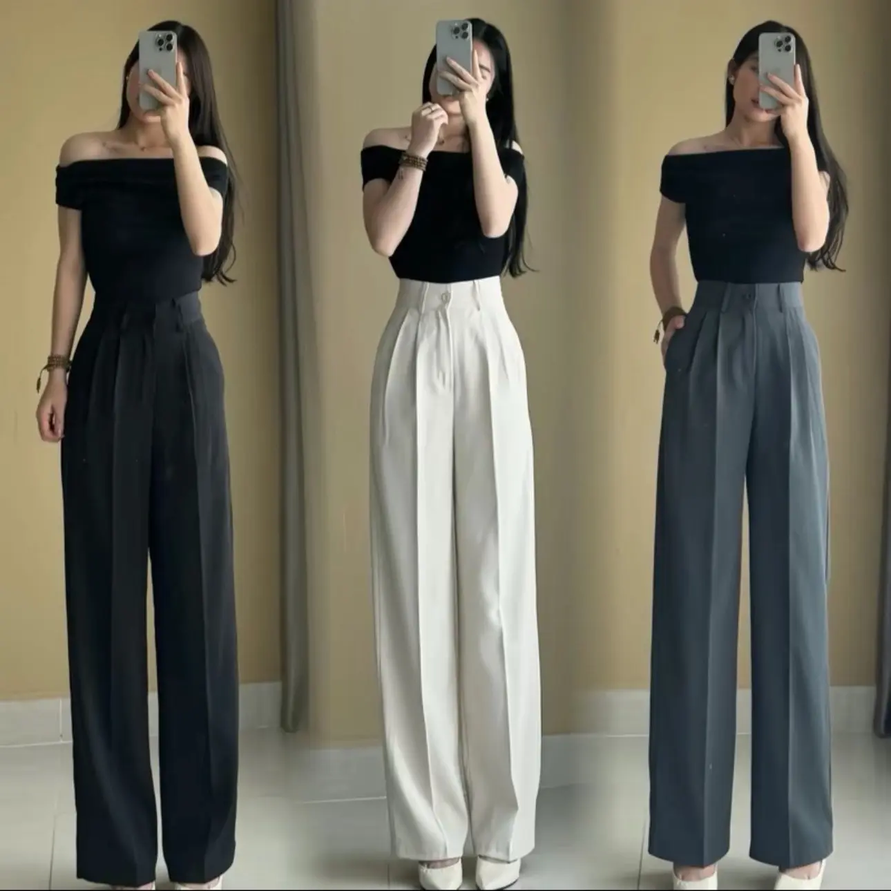 [Tặng kèm đai trên live] Quần suông GOlD Nhật dài 102-103cm mềm Basic Nữ