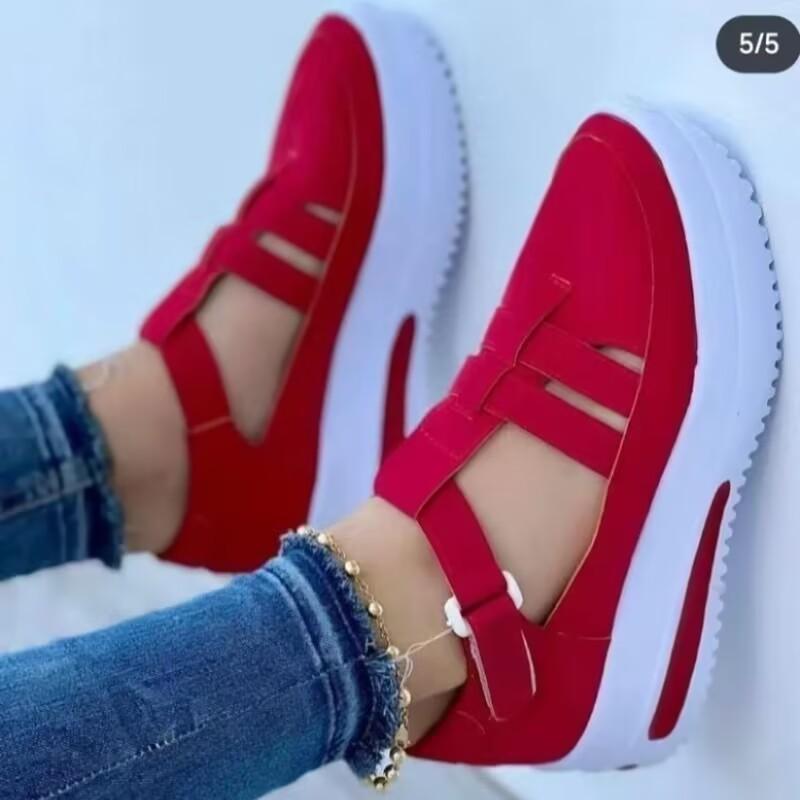 Product Introduction of 2023 Summer New Plus Size Women's Wedge Thick Sole Casual Shoes Solid Color Hollow Breathable Velcro Casual Shoes 7
