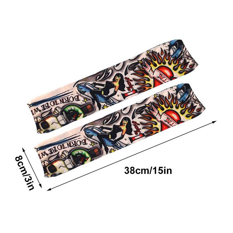 Product Introduction of Tay Áo Hình Xăm Kết Hợp, 6 Cặp, Liền Mạch, Chống Nắng, Thích Hợp Để Đạp Xe Ngoài Trời 27